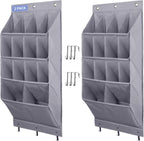 FENTEC 2 Pack Over the Door Shoe Organizer, Hanging Shoe Organizer Rack,24 Large Pockets and 4 Larger Storage Various Compartments with 6 Hooks, Home Accessories, Grey