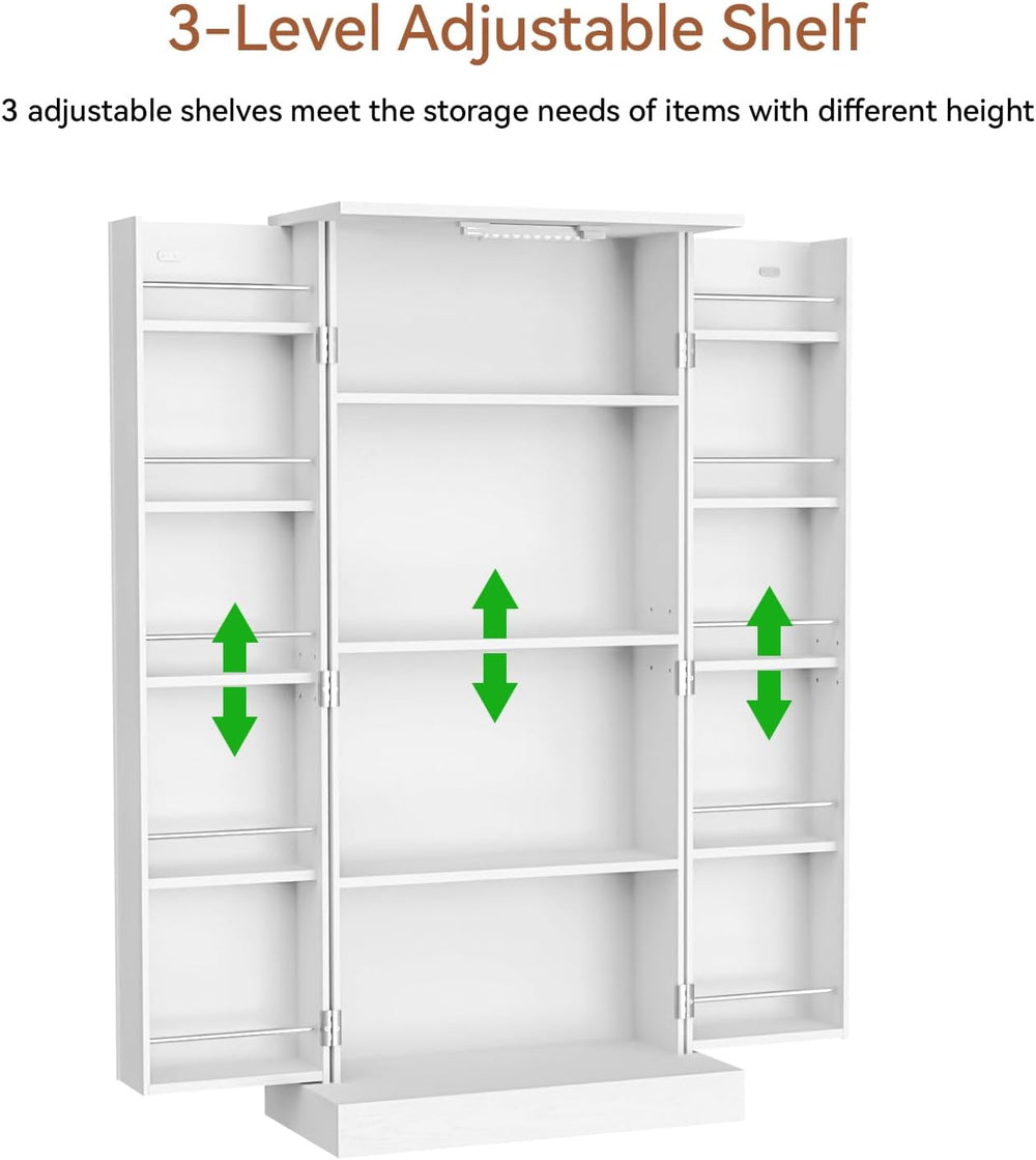 GEPELCN 50" LED Kitchen Pantry Cabinet Farmhouse Storage Cabinet Wood Fo...
