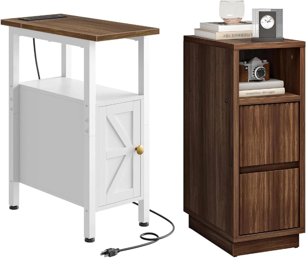 CHOEZON Farmhouse End Table and Narrow Fluted Nightstand with Drawers Bundle,...