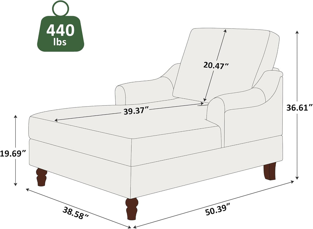 VANOMi Chaise Lounge Chair Indoor with Adjustable Backrest, Upholstered Sofa ...