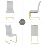 Goujxcy Dining Chairs Set of 6, Modern High Back Kitchen Chairs with Metal Legs and Faux Leather Padded Seat Upholstered Dining Chairs for Dining & Kitchen,Living Room (Light Gray&Gold, Set of 6)