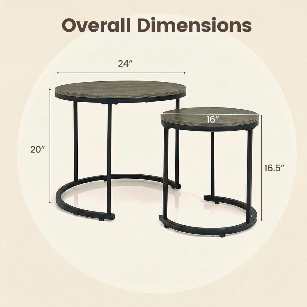 GOFLAME Nesting Coffee Tables Set of 2, Stacking Round Center Table with Wood...