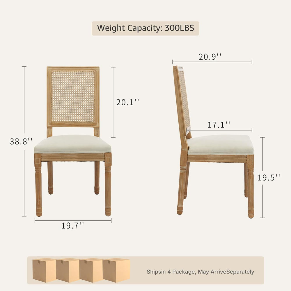 Vintage French Country Dining Chairs Set of 8, Rattan Dinning Chair with a Sq...
