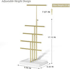 Love-KANKEI Jewelry Organizer Stand,5 Tier Large Necklace Holder with Wood Base,Jewelry holder stand Tree for Display,Bracelets Earrings Rings,Height Adjustable Gift White and Gold