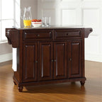 Pemberly Row Modern Wood Kitchen Island in Mahogany/Silver