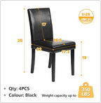 FDW Dining Chairs Set of 4,Dining Room Chairs,Side PU Cushion Chairs with Waterproof Surface and Wood Legs,for Kitchen Restaurant and Living Room,Leather Black