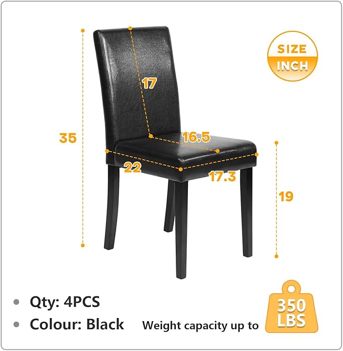 FDW Dining Chairs Set of 4,Dining Room Chairs,Side PU Cushion Chairs with Waterproof Surface and Wood Legs,for Kitchen Restaurant and Living Room,Leather Black