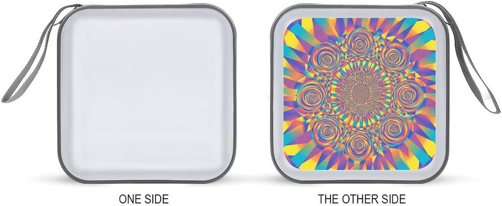 40-Disc CD/DVD Organizer Wallet Red Blue Yellow Spiral Tie Dye Rainbow, Heavy-Duty Hard Plastic Binder, Portable Storage Case with Carry Strap for Car