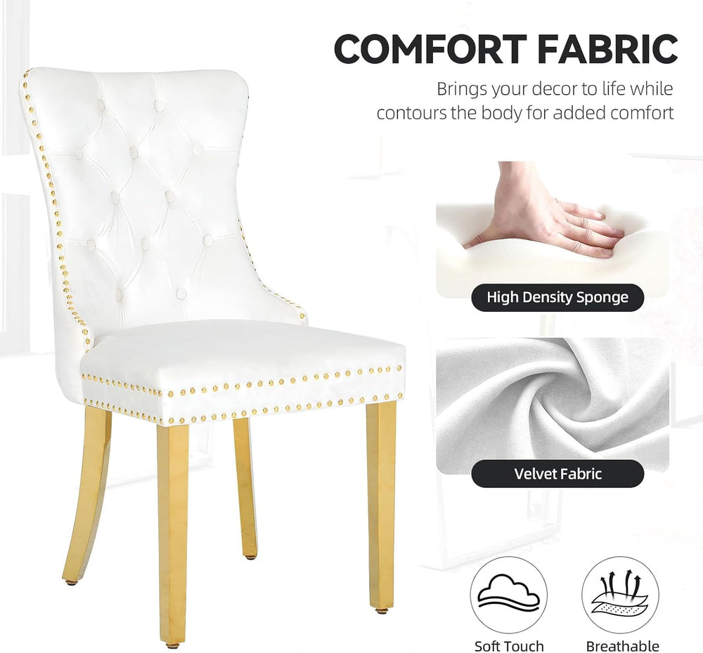 Velvet Dining Chairs Set of 2,Modern Luxury Dining Room Chairs with Gold Stai...