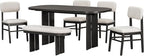 Merax Farmhouse Wooden Dining Set of 6, 65 Inch Rectangular Kitchen Table, Upholstered 4 Chairs with Backrest, Bench with Cushion, Easy Assemble, Espresso
