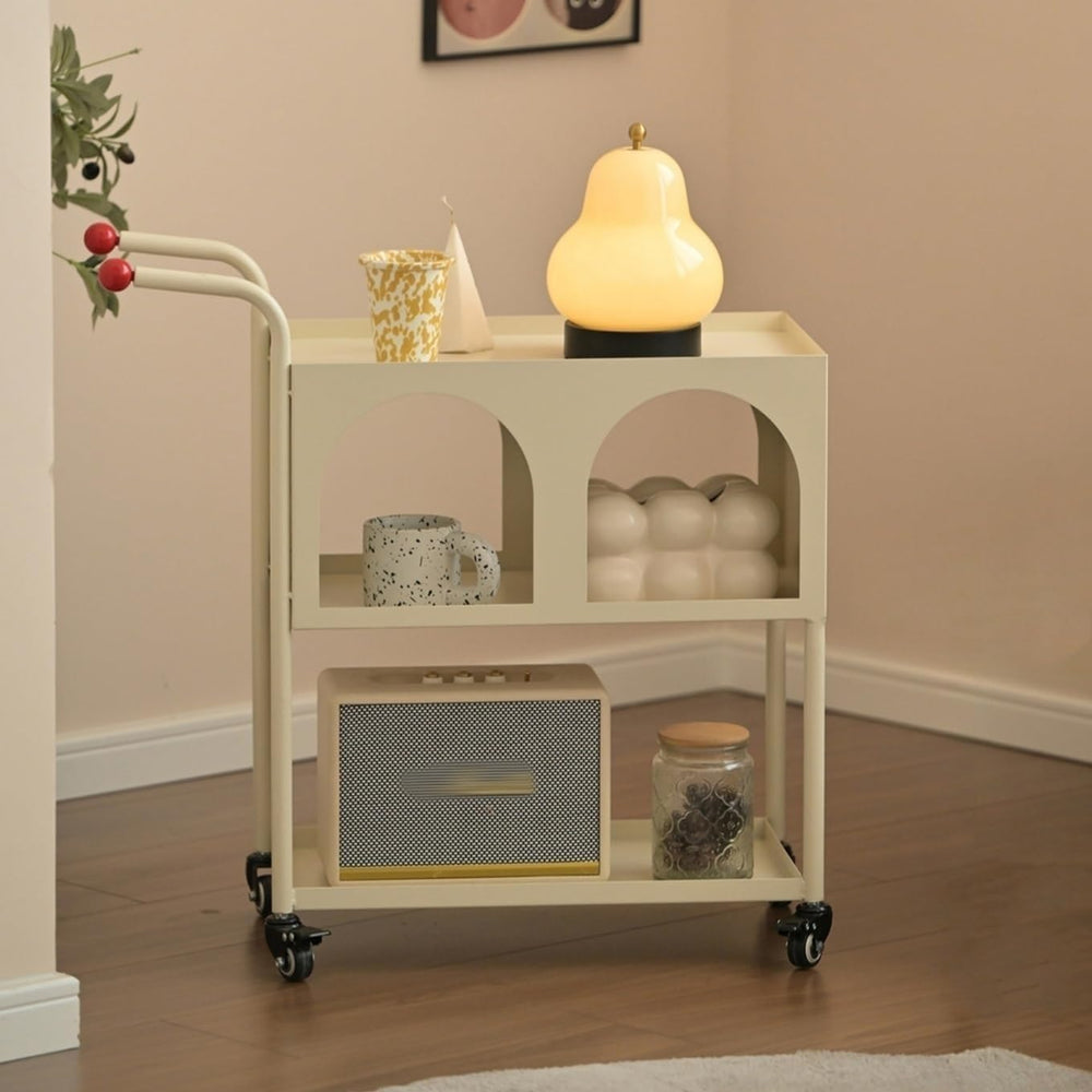 Movable Storage Shelf Metal Storage Cart with Handle - Practical Sofa Side Ta...