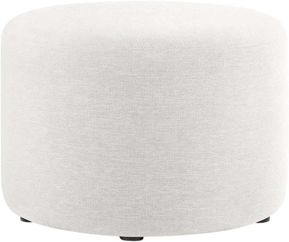 White Woven Heathered Fabric Ottoman, 23-Inch Round, Comfortable Outdoor Loun...