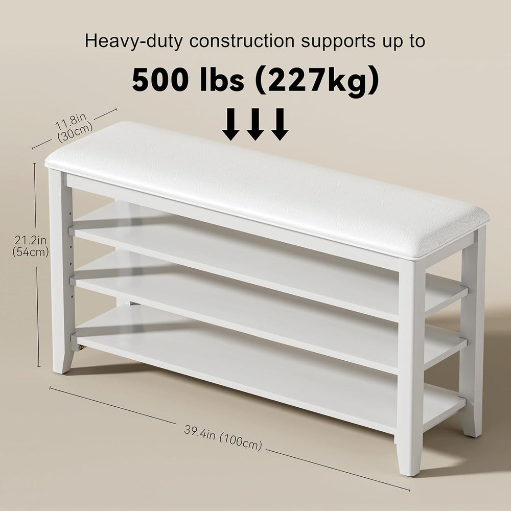 Shoe Rack Bench Entryway Storage with Leather Cushion, Shoe Organizer Bench f...