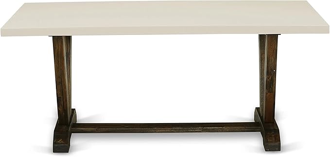 East West Furniture V727MZ748-7 7 Piece Dining Table Set Consist of a Rectangle Dining Room Table with V-Legs and 6 Coffee Linen Fabric Parsons Chairs, 40x72 Inch, Multi-Color