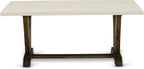East West Furniture V727MZ716-7 7 Piece Dinette Set Consist of a Rectangle Dining Room Table with V-Legs and 6 Dark Khaki Linen Fabric Upholstered Parson Chairs, 40x72 Inch, Multi-Color