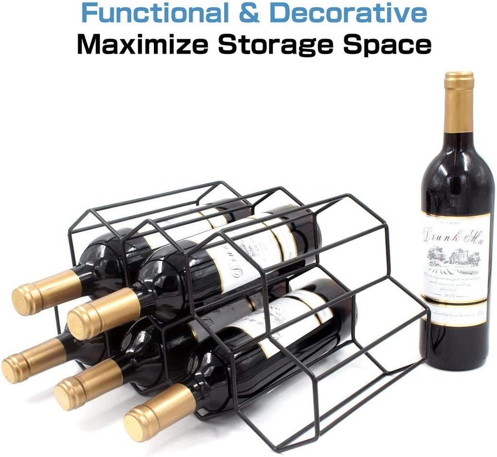 KirinRen Black Metal Wine Rack Freestanding, Tabletop Wine Rack Holder, Countertop Wine Bottle Holder (Black)