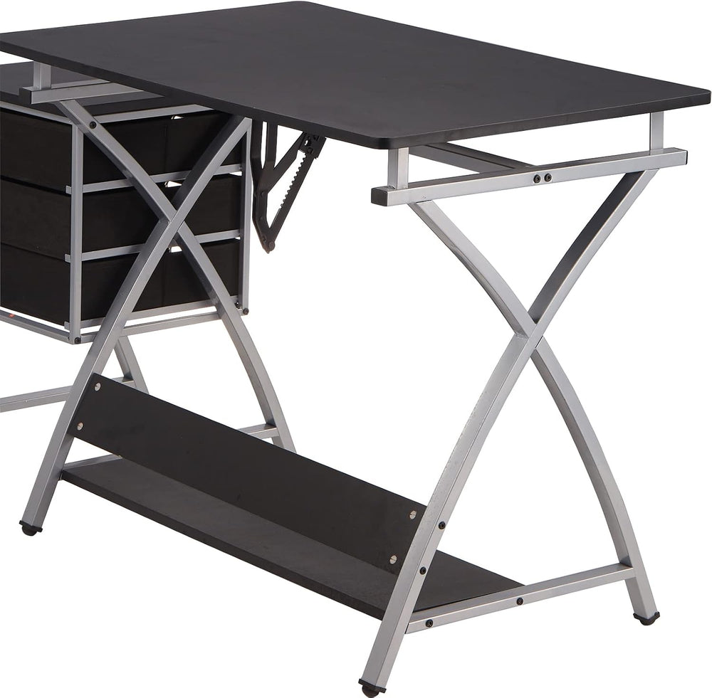 Adjustable Drafting Table for Artists with Stool, Sturdy X-Cross Metal Frame ...