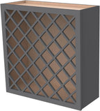 Solid Wood RTA Wine Bottle Rack Wall Cabinet With Lattice Panels - Holder Storage for Bar, Pantry, or Cellar - Mocha Finish Countertop Solution (Pebble Gray, 24"W 12"D 30"H)