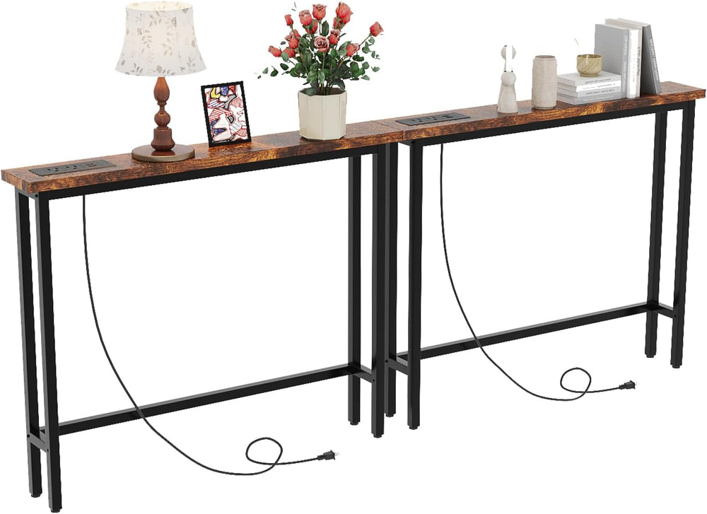 VINGLI 79" Narrow Console Table with Power Outlet 2 Pack, Rustic Brown |...
