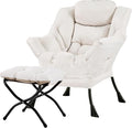 Tiita Lazy Chair with Ottoman, Modern Large Accent Lounge Armchair, Comfy Leisure Sofa Reading Chair with Footrest for Bedroom, Living Room, Dorm Rooms, Garden and Courtyard, Beige