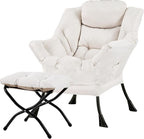 Tiita Lazy Chair with Ottoman, Modern Large Accent Lounge Armchair, Comfy Leisure Sofa Reading Chair with Footrest for Bedroom, Living Room, Dorm Rooms, Garden and Courtyard, Beige