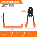 Heavy Duty Garage Hooks 8 Pack, 7.7 inch U Shaped Long Hanger, Wall Mounted Storage System, Power and Garden Tool Organizer, for Hanging Ladders, Bikes, Hose, Bulk Items and More