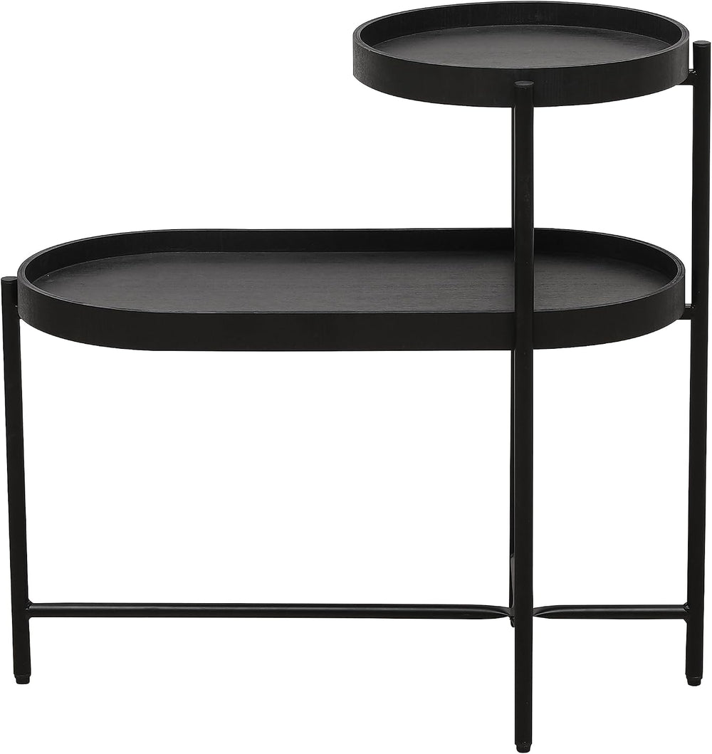 2-Tier Side Table with Storage, Black End Table Sofa Table for Living Room &a...