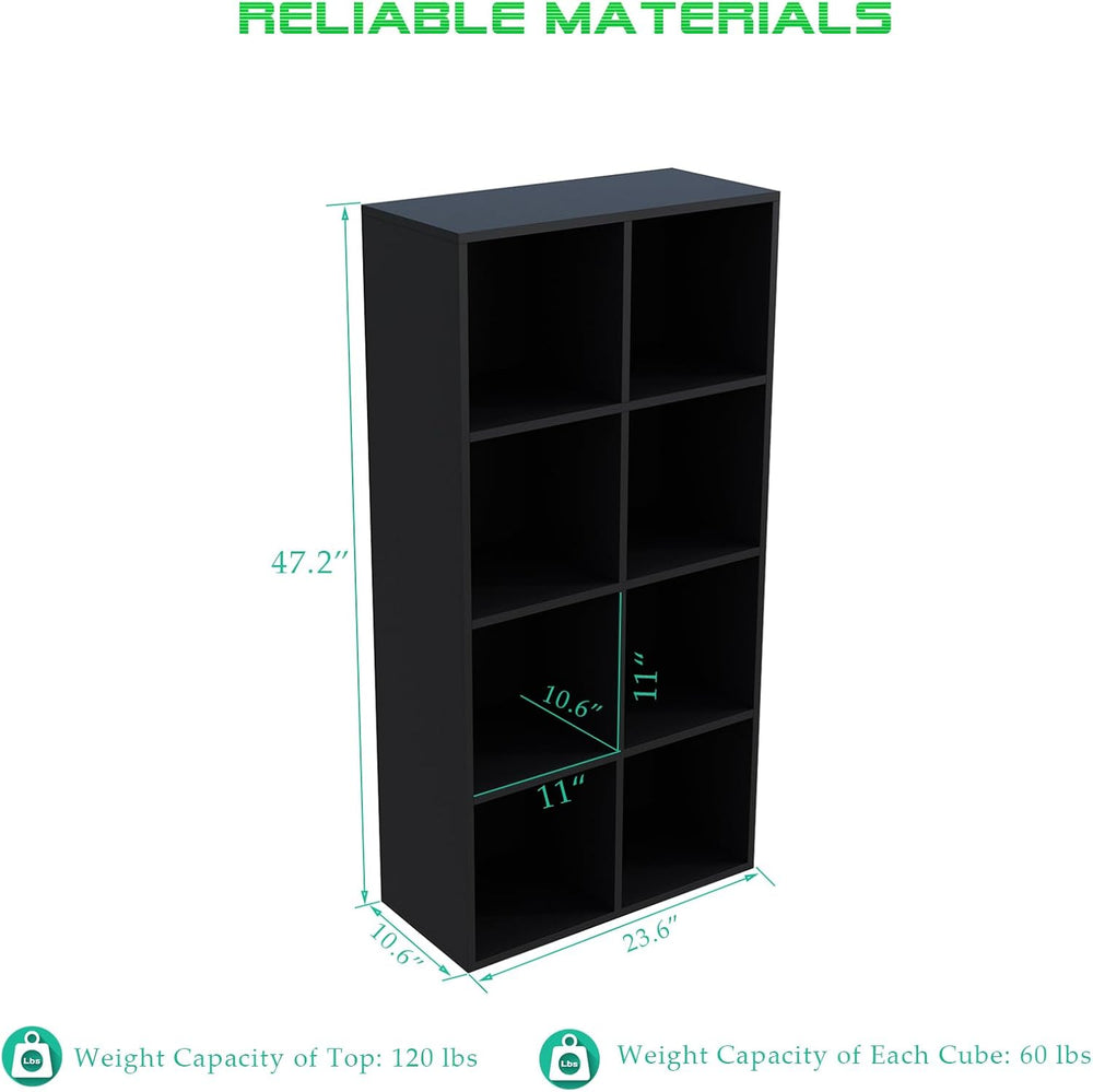 8-Cube Storage Shelf Bookcase - Wooden 4-Tier Floor Standing Open Bookshelf, ...