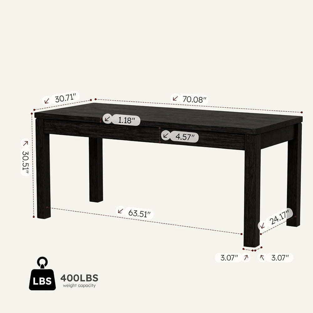 Black Dining Table for 6, Farmhouse Rectangular Kitchen Table, Wood | Long Mo...