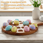 24 Holes Wood Deviled Egg Platter Round Tray for Devilled Eggs Container, Charcuterie Board for Kitchen Countertops, Deviled Egg Tray Holder for Easter, Gathering, Thanksgiving & Parties