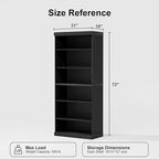 72" Wooden Book Shelf, 5 Shelf Bookcase, Modern Bookshelf with Adjustable Shelf for Home Office, Study Room, Black