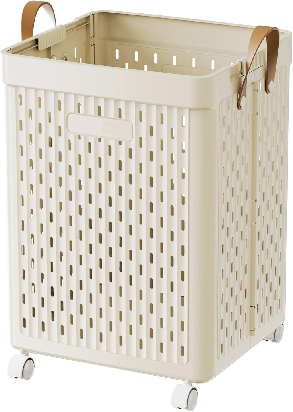 UAK Laundry Basket with Wheels, Collapsible Plastic Laundry Hamper with Handle, Foldable Laundry Basket Organizer for Laundry and Bathroom (Ivory, XXXL)