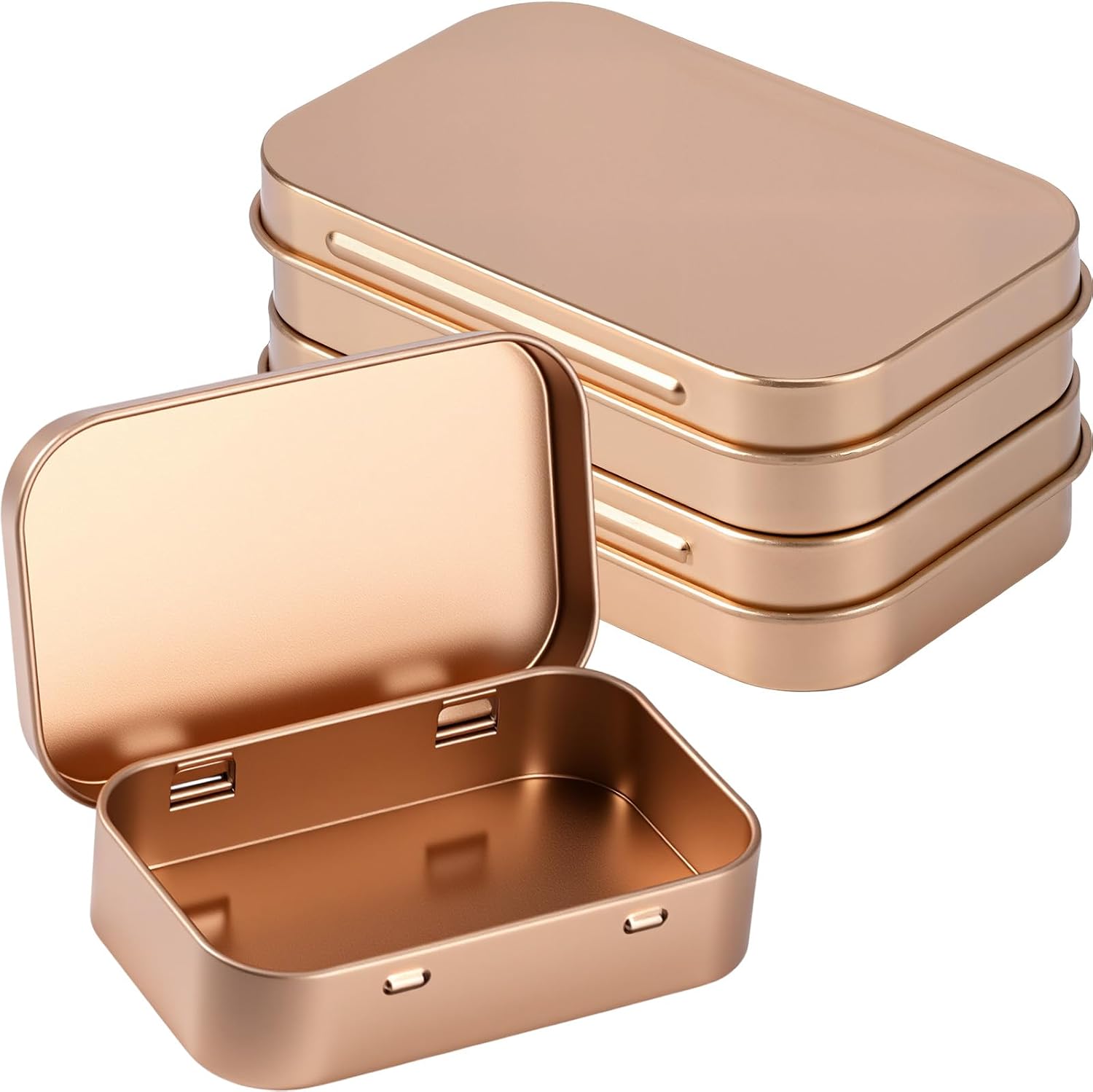 Hotop 3 Pack Metal Rectangular Empty Hinged Tins 3.75 x 2.45 x 0.8 Inch Box Containers with Lids Mini Portable Box Small Storage Kit, Home Organizer (Rose Gold)