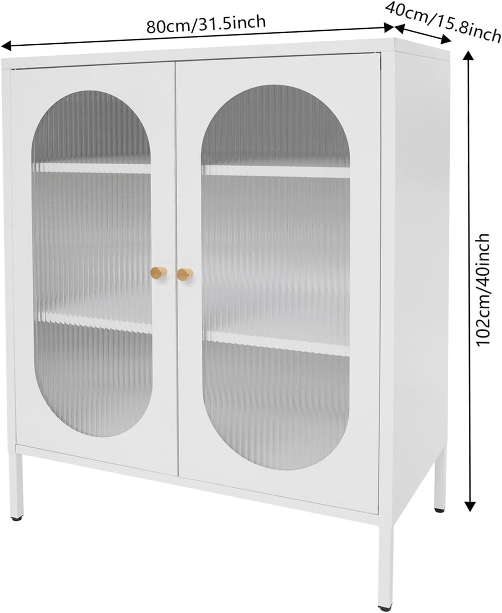 Accent Cabinet with Glass Doors – 3 Tier Storage, Modern Coffee Bar Station P...