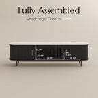 POVISON Fully-Assembled Sliding Tambour Door TV Stand, Mid Century Modern Sintered Stone TV Console, Wood Media Console for 75 Inch TV, Entertainment Center with Storage Cabinet(Black, 78.74")