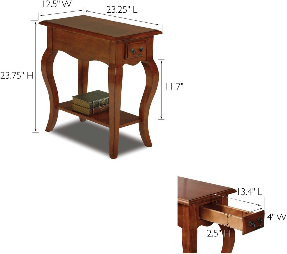 HomeStock Side Table with Drawer & Shelf, French Country Style Accent Table