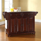 BOWERY HILL Wood Kitchen Island with Stainless Steel Top in Mahogany