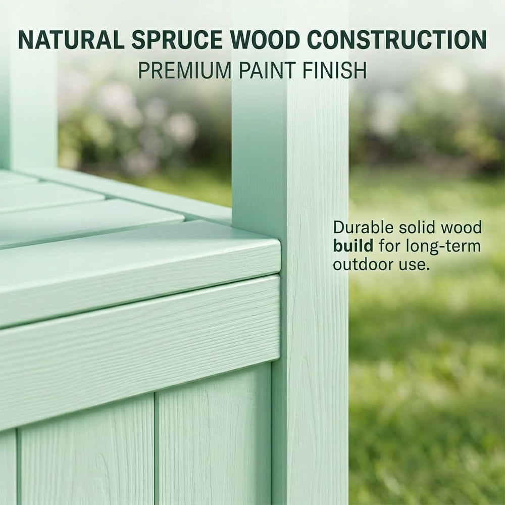 48in Wooden Outdoor Storage Bench, 2-Person Patio Deck Box with Backrest, Wea...