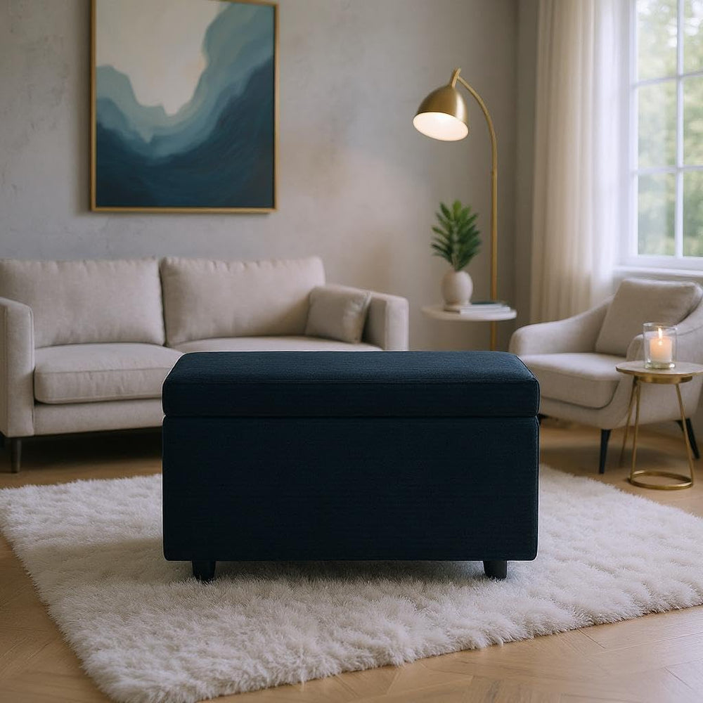 Corduroy Upholstered Storage Ottoman with Hidden Compartment and Soft Cushion...