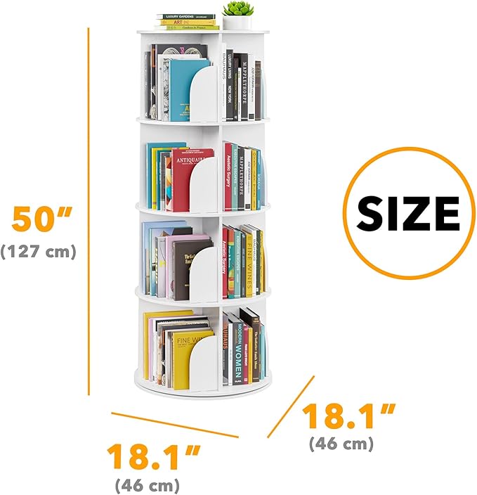 SpaceAid 4 Tier Rotating Bookshelf Tower, Spinning Bookcase Lazy Susan, Revol...