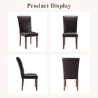 Stylish Dining Chairs Set of 4, Upholstered Parsons Dining Room Chair with Nailhead Trim, Kitchen Room Chair with Thick Cushions and Wood Legs, Nailhead Trim, Dark Brown Leather
