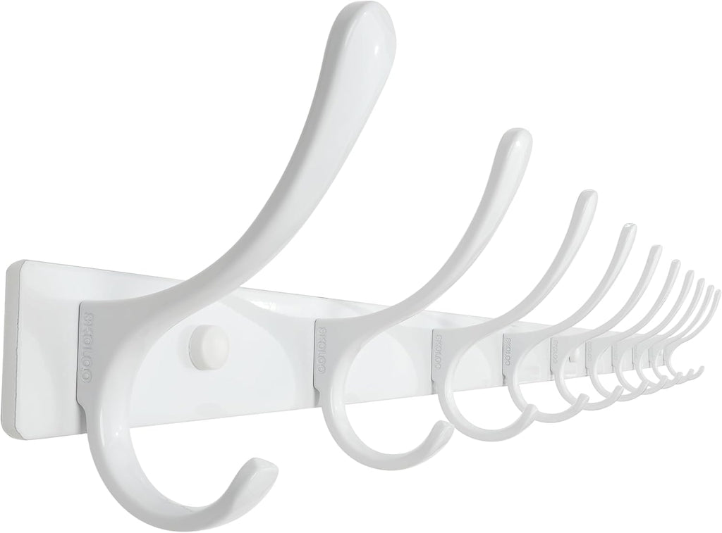 SKOLOO Wall Mounted Coat Rack - 10 Hooks, Heavy Duty, Stainless Steel, Metal Wall Hangers, Sturdy Coat Hooks for Hanging Coats, Jacket, Clothes, Hat, White