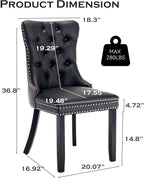 Leather Upholstered Dining Chairs Set of 2, Modern Style Kitchen Side Chairs with Nailhead Trim and Wood Leg, Metal Pulling Ring for Dining Room Living Room(Black&Grey,Set of 2)