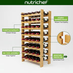 NutriChef 72 Bottle Wine Rack Stackable Bamboo Freestanding, 8-Tier Modular Shelf, Sturdy Wobble Free, Upgraded 2026 Design, Easy No-Tool Assembly for Kitchen, Cellar or Bar Storage 33.5" x 10" x 41"