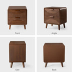 COSIEST Mid-Century Nightstand, Vintage Accent Furniture w 2 Storage Drawers, Modern End Table w Striped Pattern, Wood Small Accent Table for Bedroom, Living Room(Brown,2 Pieces)