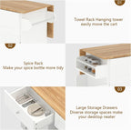 YOURLITE Kitchen Islands with Wheels, 45" Kitchen Island with Drop Leaf, Home Bar Table with Spice Rack & with Trash Cabinet, Rolling Island Table for Dining Room with Power Outlet, White