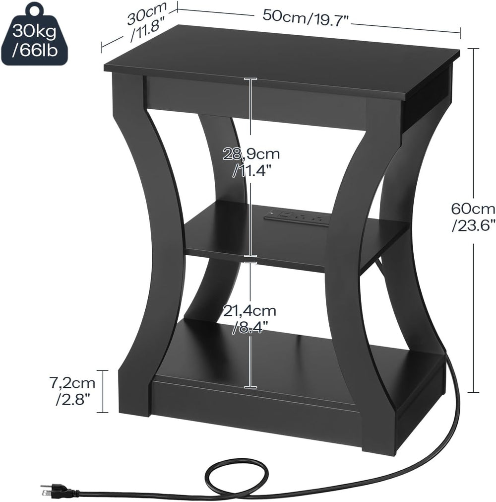 MAHANCRIS Black End Table with Charging Station, Skinny Side Table with USB P...