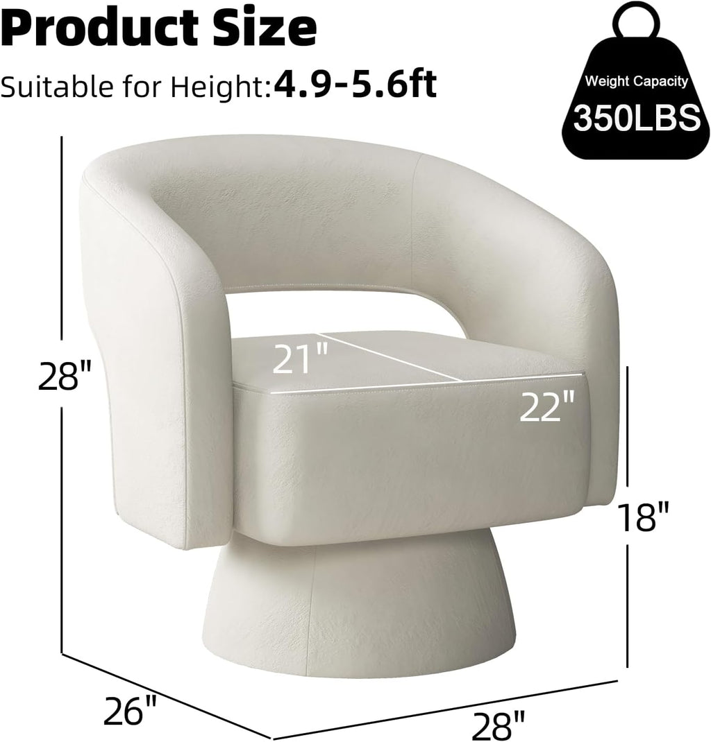 INZOY Swivel Barrel Chair with Velvet Fabric, Swivel Accent Chair with Thickened Soft Cushion, Comfy Round Swivel Chair for Living Room Bedroom, Beige