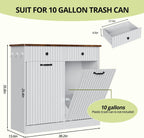 Double Tilt Out Trash Can Cabinet, 20 Gallon Fluted Laundry Hamper Cabinet with 2 Drawers, Wooden Hidden Garbage Can Cabinets for Kitchen, Living Room, Without Trash Bin or Laundry Hamper, White