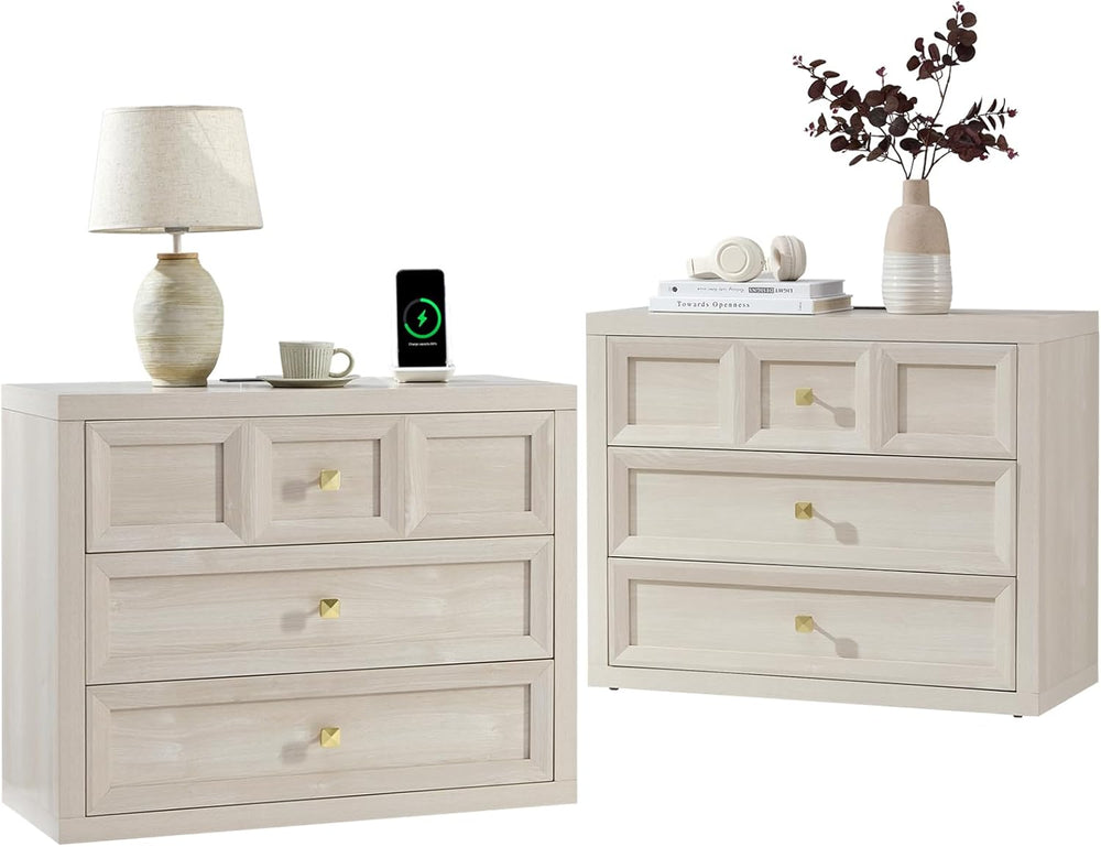 Nightstand Set of 2 W/Charging Station, 30.7" W King Size Bedside Table ...